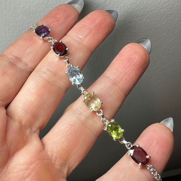 NWOT 7" Multi-gemstone bracelet in solid sterling silver! - Picture 13 of 14